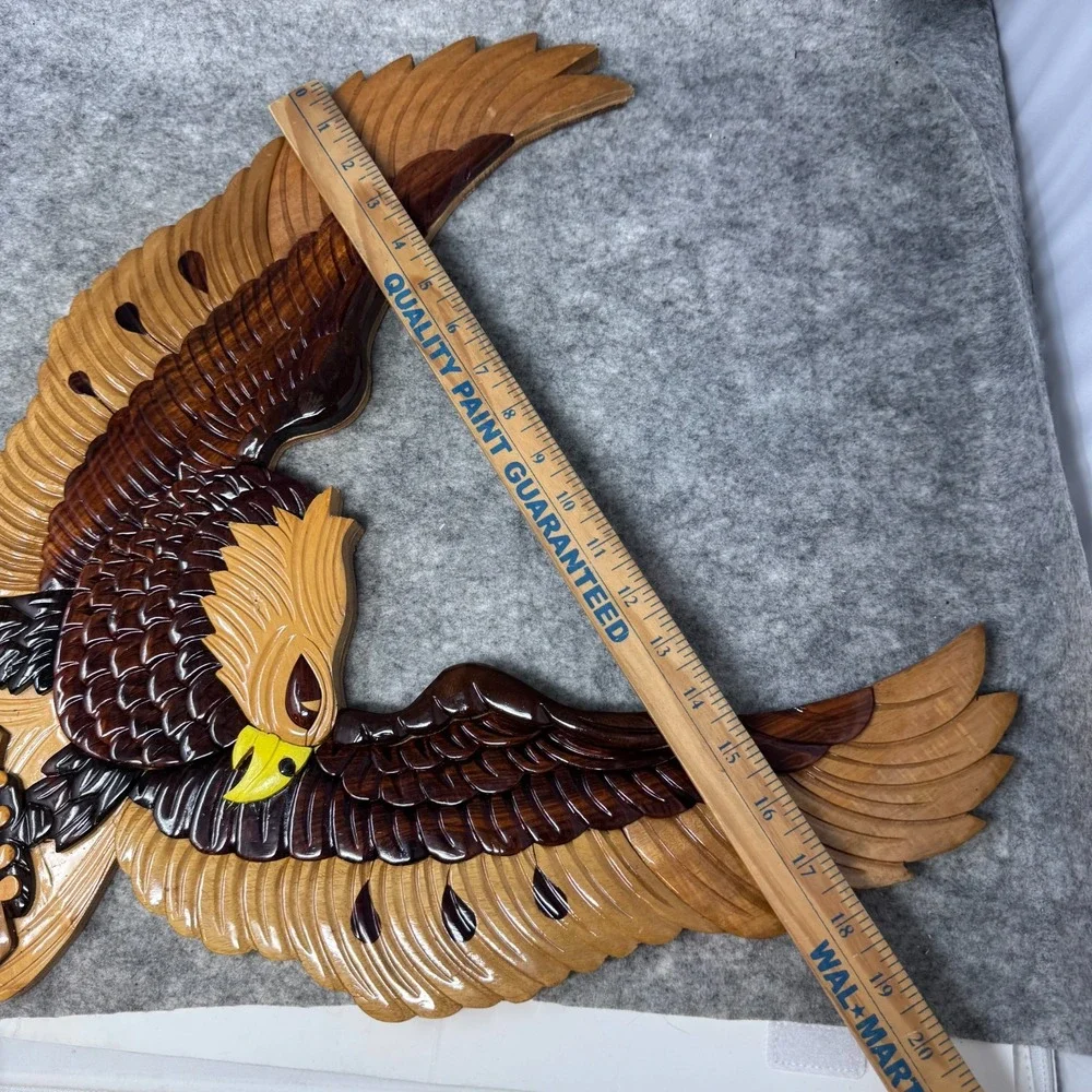 Handmade Wooden Carved Sign Golden Eagle Motorcycle Plaque Harley Mancave Biker